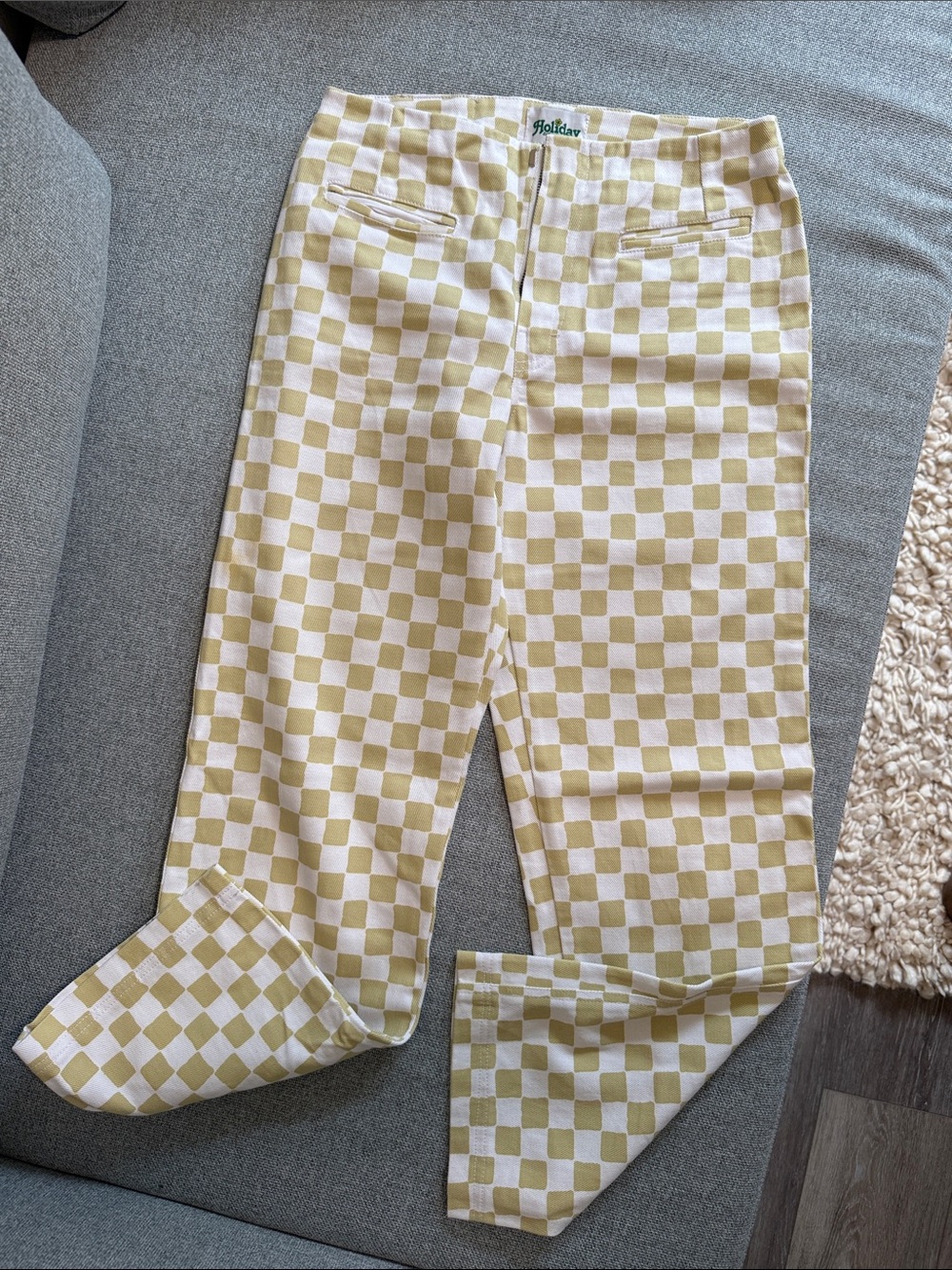 Holiday by Emma Mulholland Yellow & Cream Checkered Pants - Size S